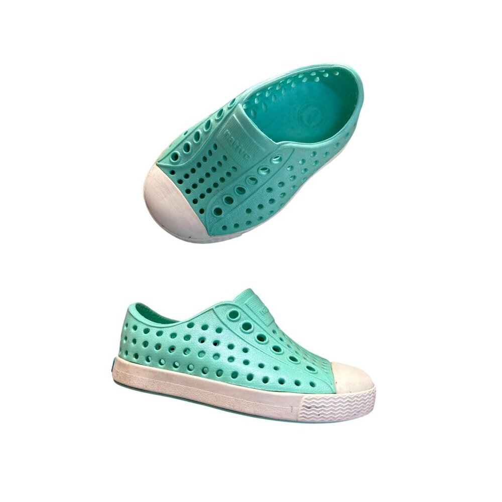 Native Kids Shoes in Aqua and White